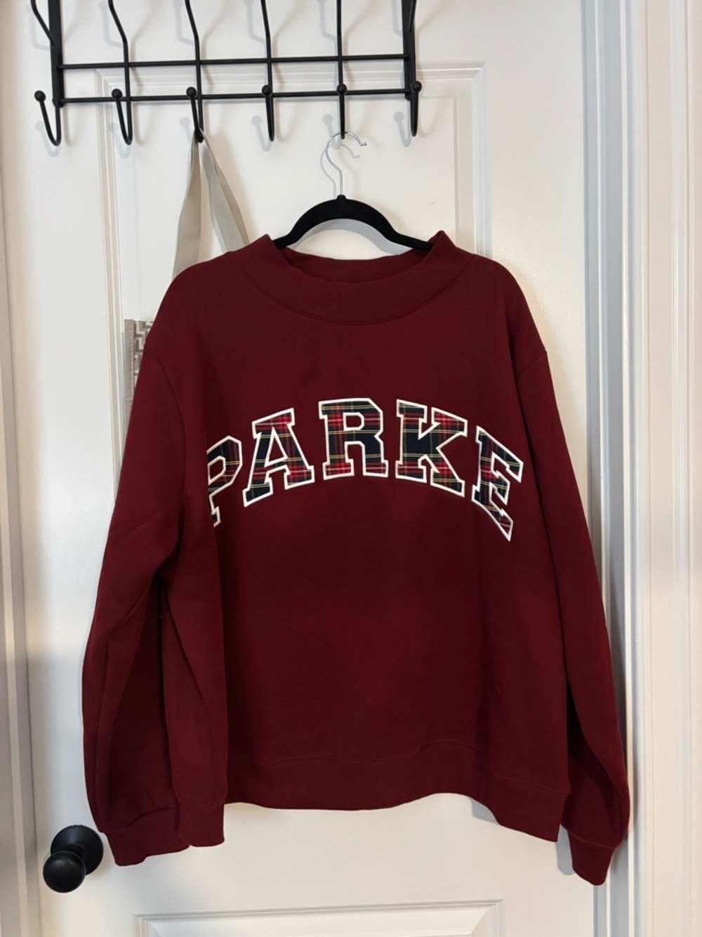 Parke Burgundy Plaid-Logo Crewneck Sweatshirt